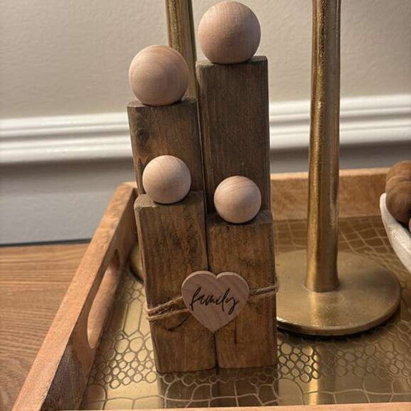 Wooden Block Family Sculpture Handmade Rustic Home Decor Figurine Gift - Picture 2 of 3